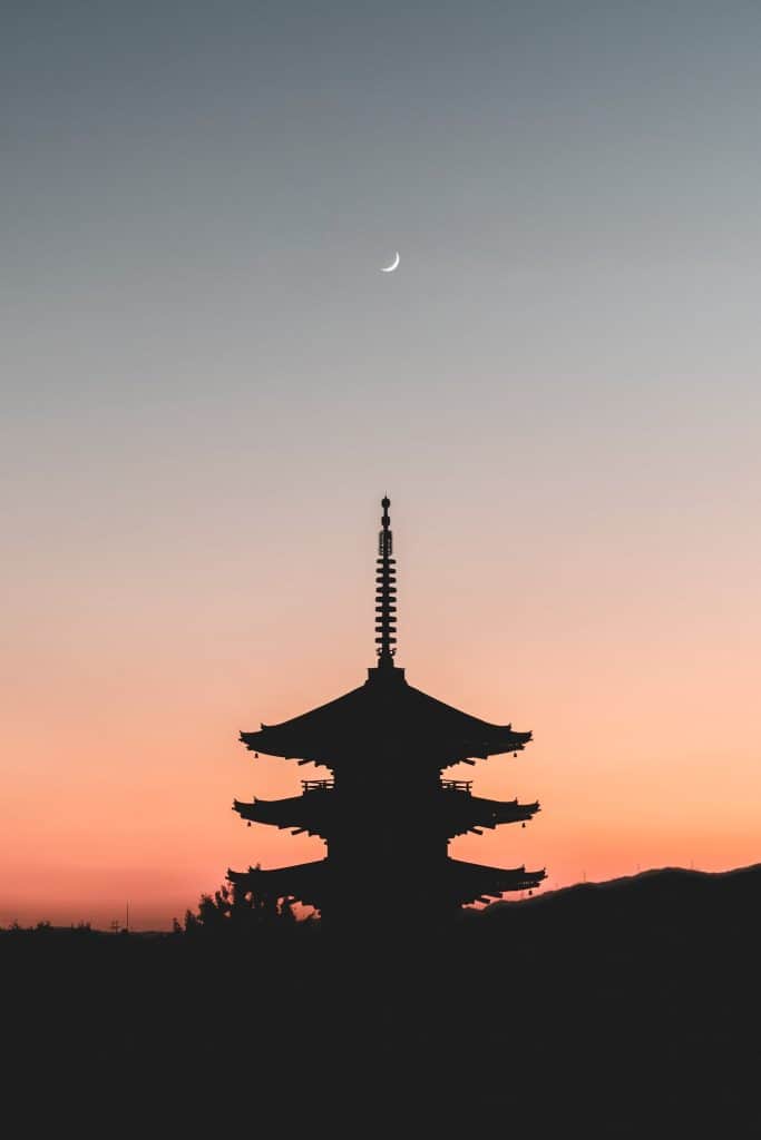 Silhouette of Kyoto Japanese Pagoda At Sunset 