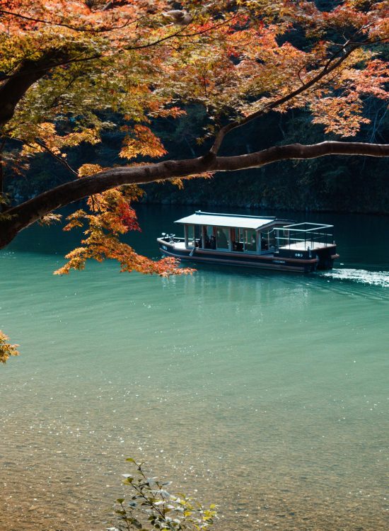 kyoto Japan Momiji Japan Autumn leavesWhite Boat on Body of Water near Green and Orange Leaf Tree